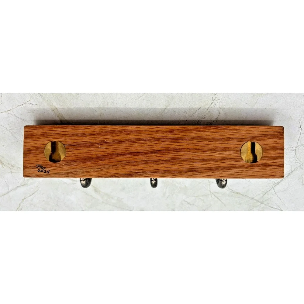Artisan Signed Oak Dragonfly 3 Hook Key Rack Handmade 2024 Bradenton FL Bonefish